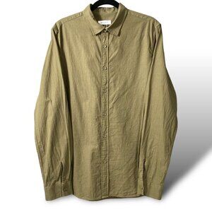 Jekaoyi Shirt Mens M Green Casual Cotton Linen Vlend Button-Up Long Sleeve